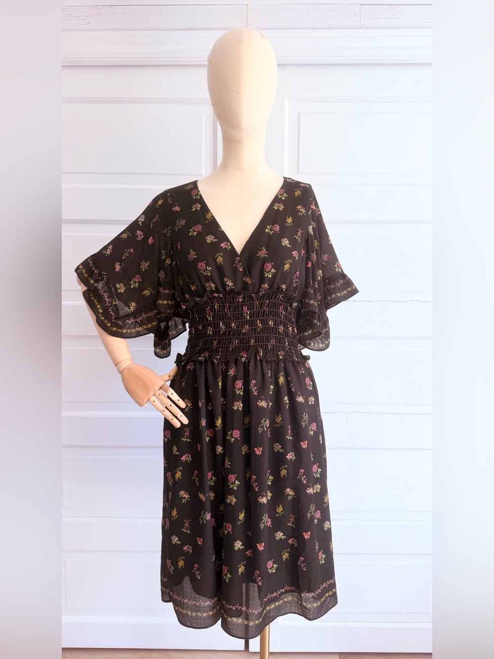 Max Studio floral chiffon smocked-waist dress